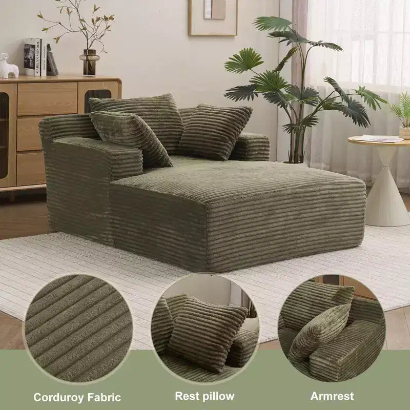 Chaise longue oversize in velluto a coste verde - 2 posti