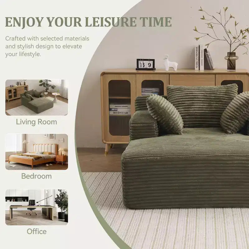Chaise longue oversize in velluto a coste verde - 2 posti