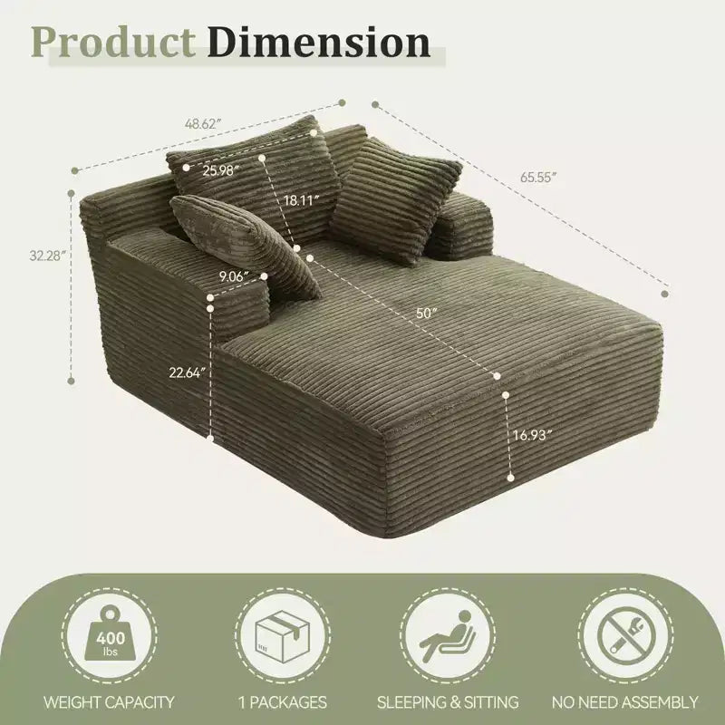 Chaise longue oversize in velluto a coste verde - 2 posti