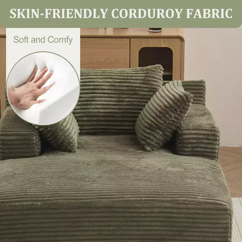 Chaise longue oversize in velluto a coste verde - 2 posti