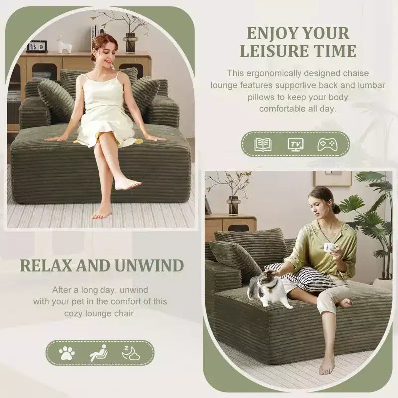 Chaise longue oversize in velluto a coste verde - 2 posti