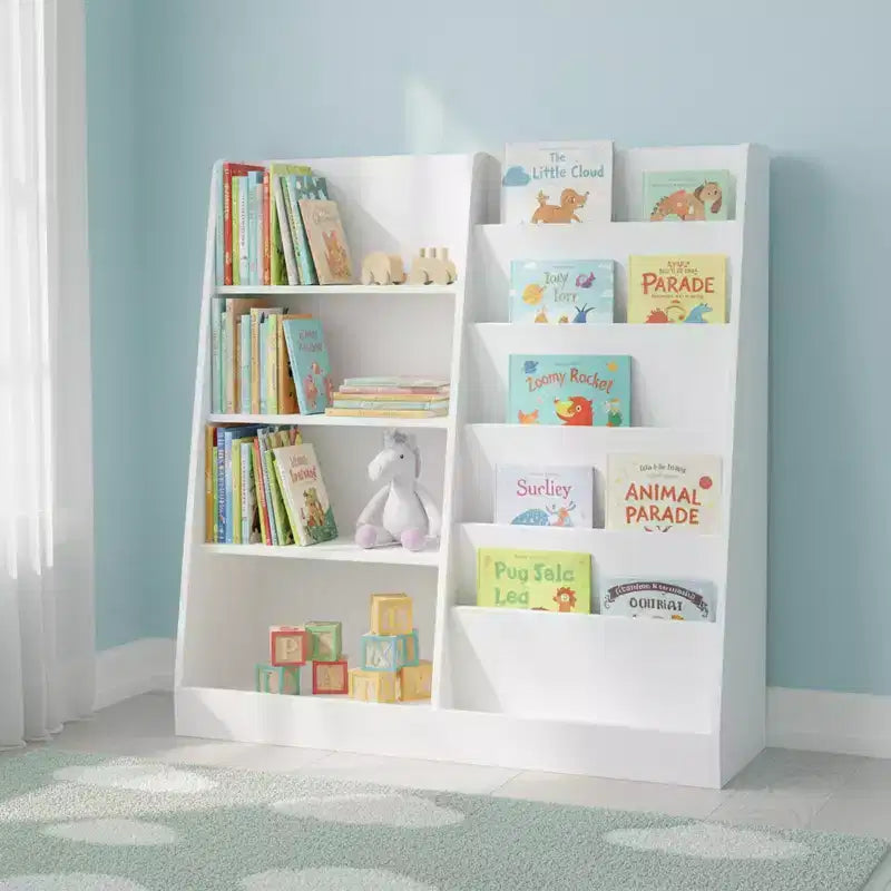Libreria bianca per bambini e organizer per giocattoli con 3 ripiani aperti