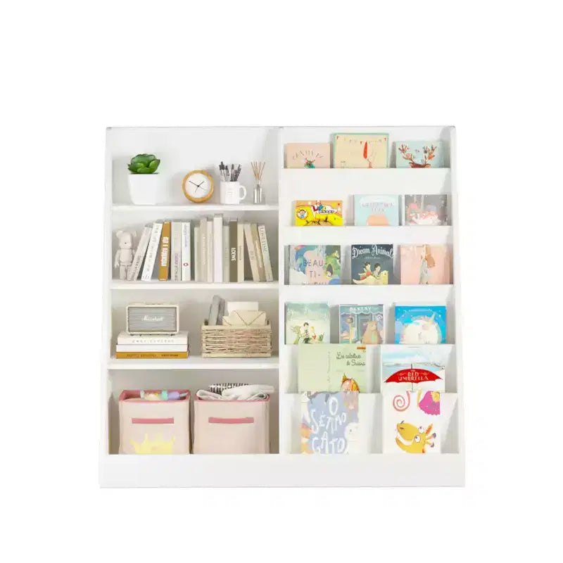 Libreria bianca per bambini e organizer per giocattoli con 3 ripiani aperti