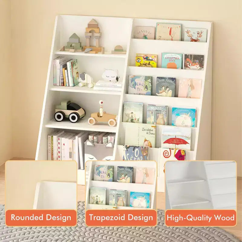 Libreria bianca per bambini e organizer per giocattoli con 3 ripiani aperti