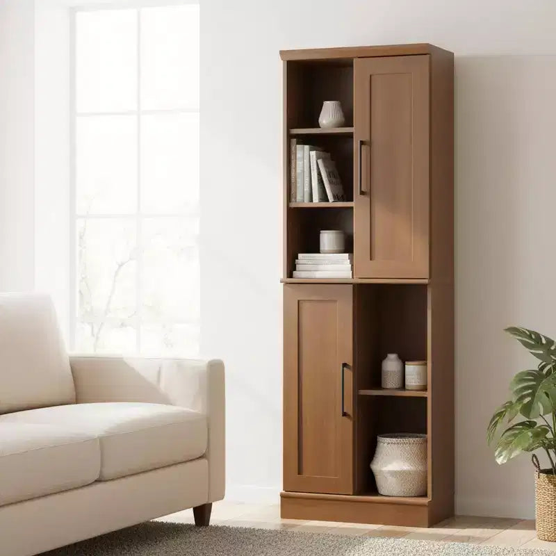 Mobile Contenitore in Legno Marrone con Ripiani Regolabili e 2 Ante