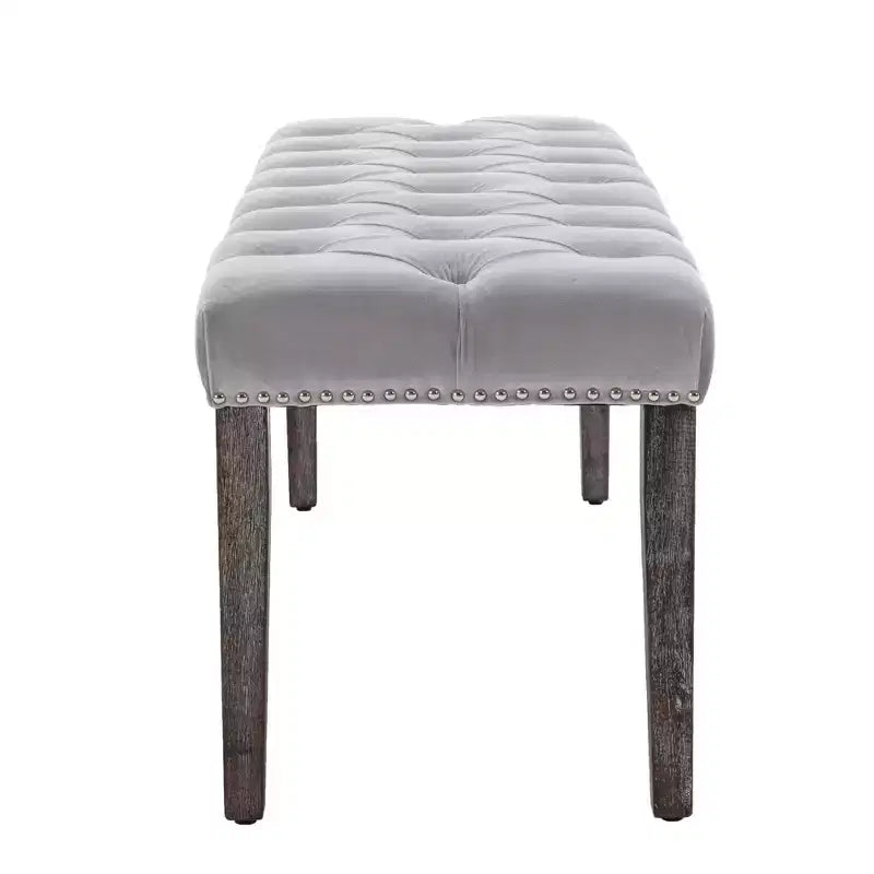 Panca in Velluto Trapuntato con Gambe in Legno – Beige / Grigio Chiaro, Posto Singolo