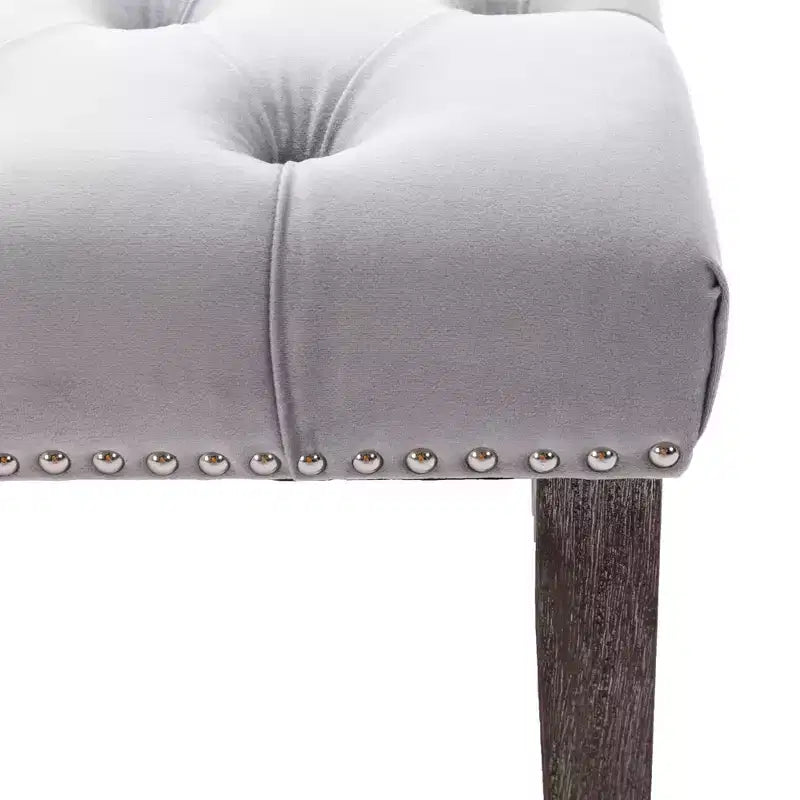 Panca in Velluto Trapuntato con Gambe in Legno – Beige / Grigio Chiaro, Posto Singolo