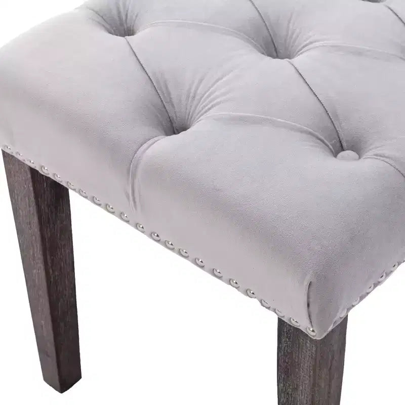 Panca in Velluto Trapuntato con Gambe in Legno – Beige / Grigio Chiaro, Posto Singolo