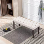 Panca in Velluto Trapuntato con Gambe in Legno – Beige / Grigio Chiaro, Posto Singolo