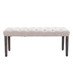 Panca in Velluto Trapuntato con Gambe in Legno – Beige / Grigio Chiaro, Posto Singolo