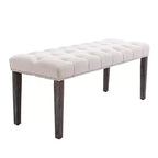 Panca in Velluto Trapuntato con Gambe in Legno – Beige / Grigio Chiaro, Posto Singolo