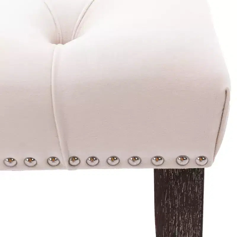 Panca in Velluto Trapuntato con Gambe in Legno – Beige / Grigio Chiaro, Posto Singolo