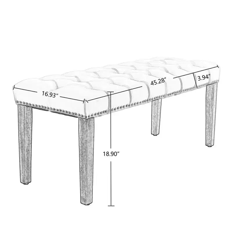 Panca in Velluto Trapuntato con Gambe in Legno – Beige / Grigio Chiaro, Posto Singolo