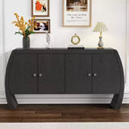 GDFStudio Oscar 4-Door Ash Veneer Storage Cabinet with Curved Legs and Adjustable Shelves