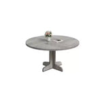 Gray Round Dining Table with Curved Legs - Wood Panel Construction Suitable for Dining Room