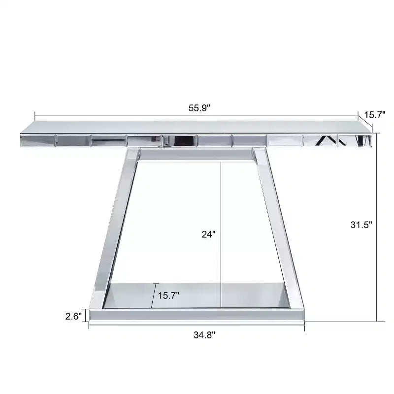Consolle a specchio argento, Base trapezoidale, Piano in vetro