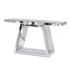 Consolle a specchio argento, Base trapezoidale, Piano in vetro