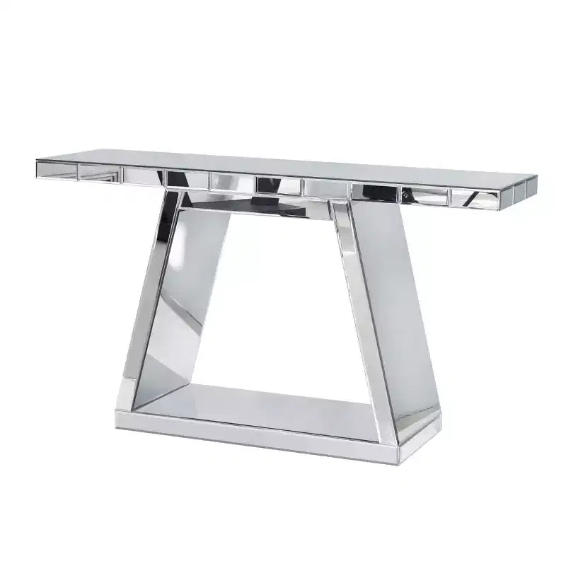 Consolle a specchio argento, Base trapezoidale, Piano in vetro