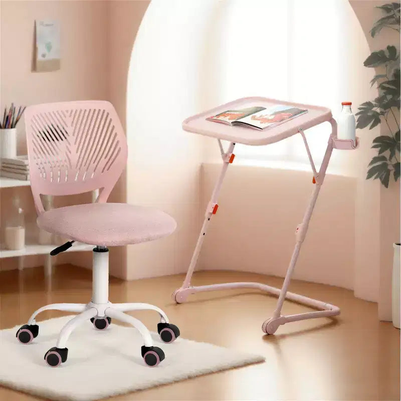 Scrivania Pieghevole Regolabile in Altezza con Ruote, Rosa/Beige, 1 Posto