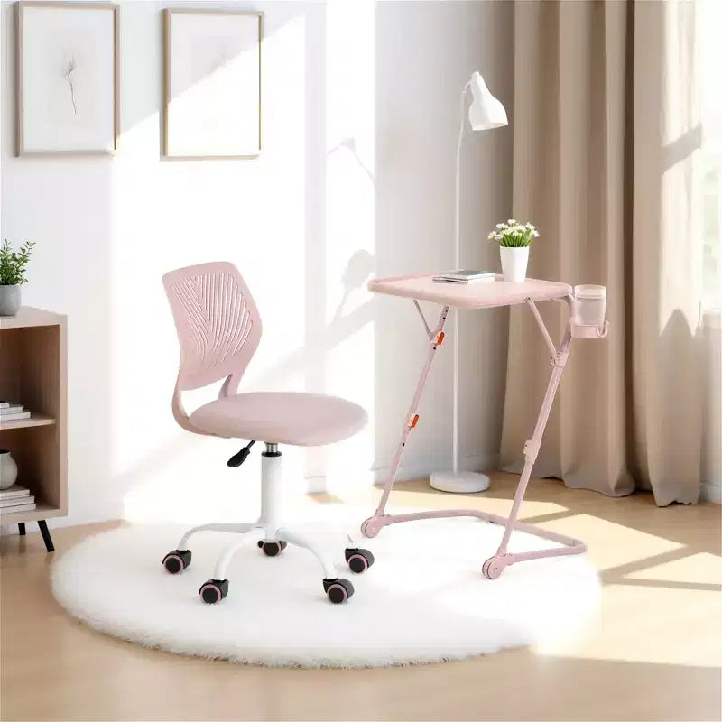 Scrivania Pieghevole Regolabile in Altezza con Ruote, Rosa/Beige, 1 Posto