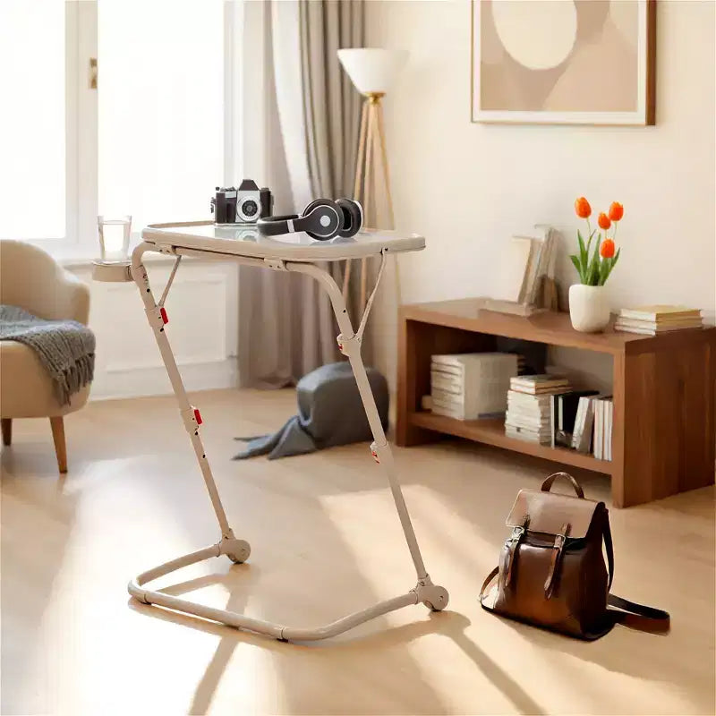 Scrivania Pieghevole Regolabile in Altezza con Ruote, Rosa/Beige, 1 Posto