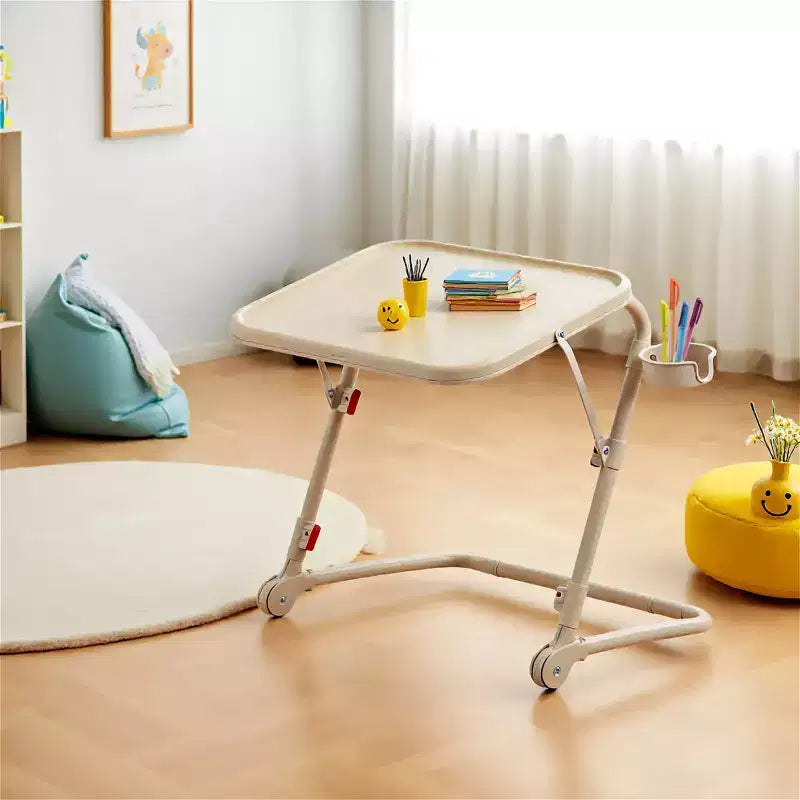 Scrivania Pieghevole Regolabile in Altezza con Ruote, Rosa/Beige, 1 Posto