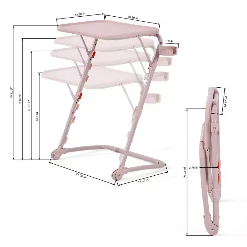 Scrivania Pieghevole Regolabile in Altezza con Ruote, Rosa/Beige, 1 Posto